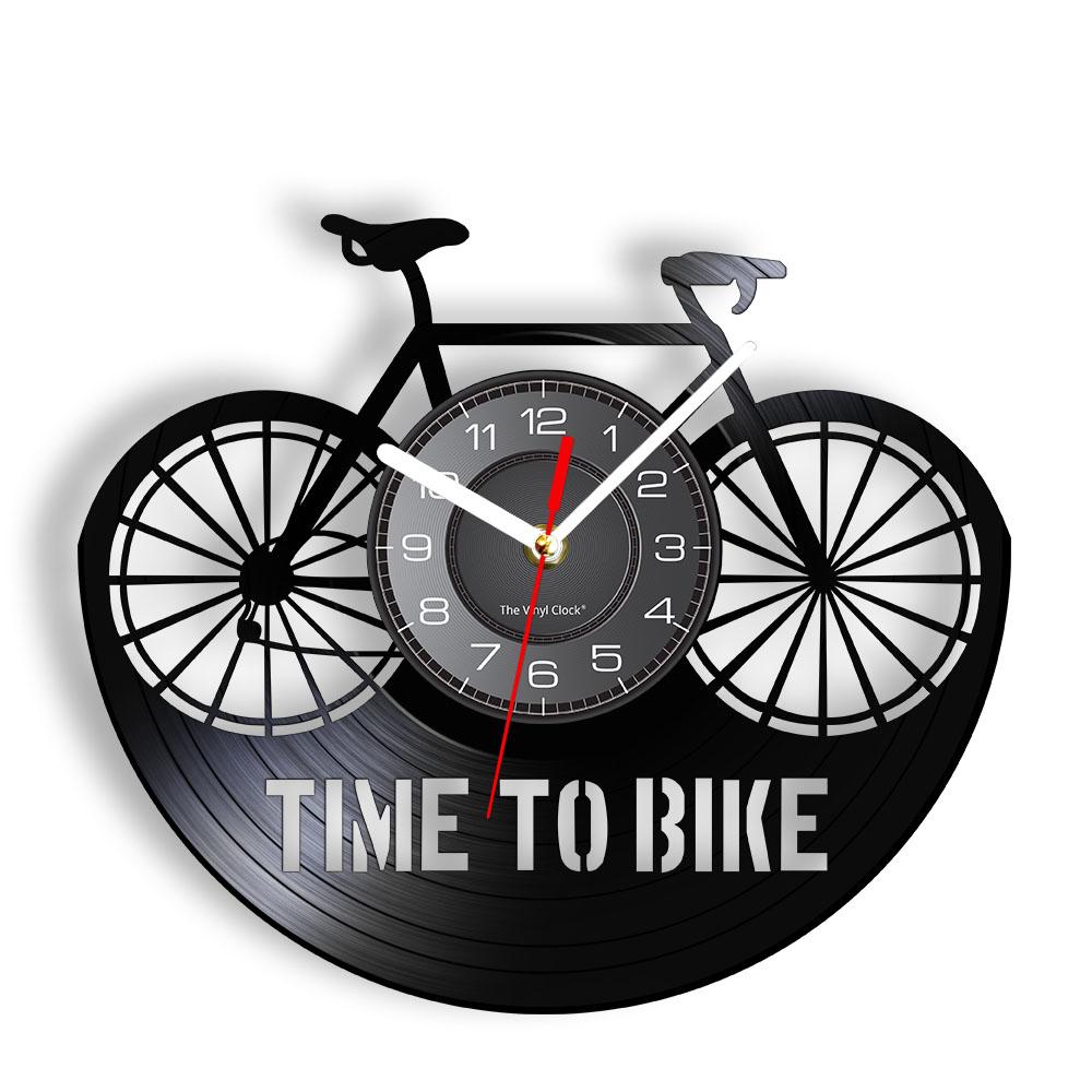 Time To Bike Bikers Inspiration Quote Home Decor Mountain Bike Wall Clock Old Time Bicycle Cyclist Retro Vinyl Record Wall Clock