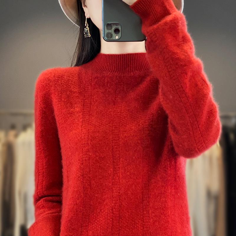Women's Wool Half-High Neck Loose Knit Sweater for Autumn/Winter.