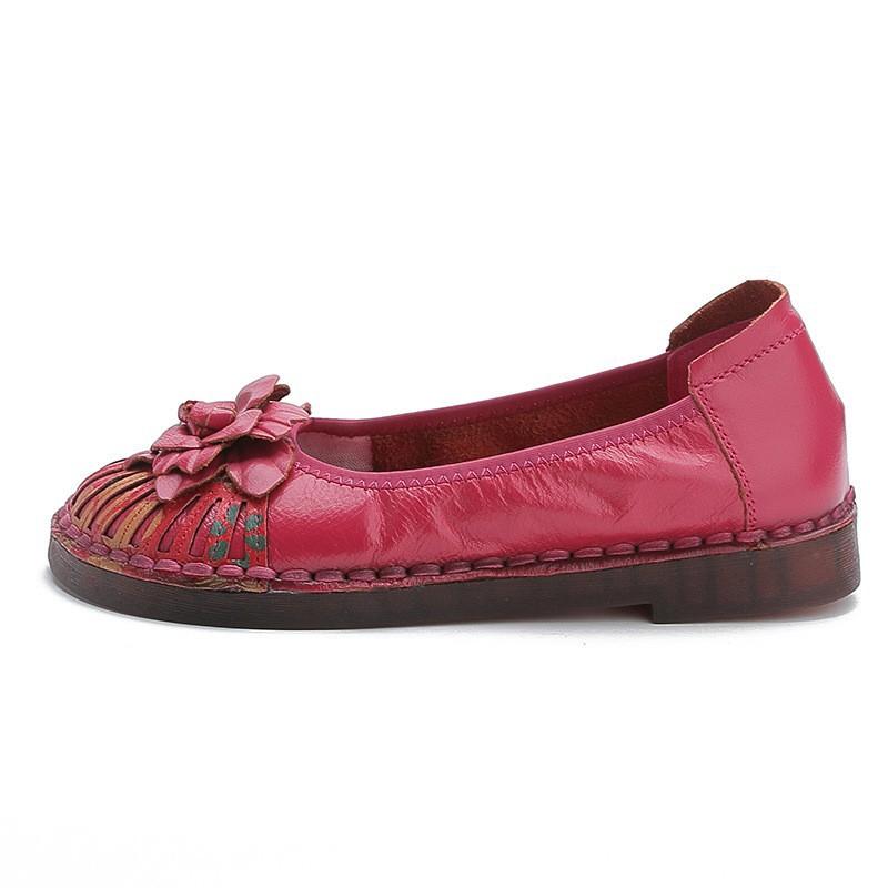 Retro Leather Shoes Ethnic Style Comfortable Pregnant Women's Shoes Genuine Leather Soft Sole Women's Shoes Beans Shoes Shallow Mouth Handmade