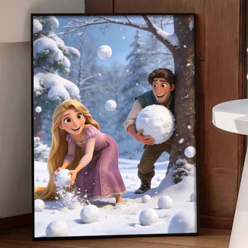 Disney Diamond Art Painting Kit 5D Diamond Snowball Fight Painting Dot Art Gemstone Crystal Paint Diamond Home Wall Decor