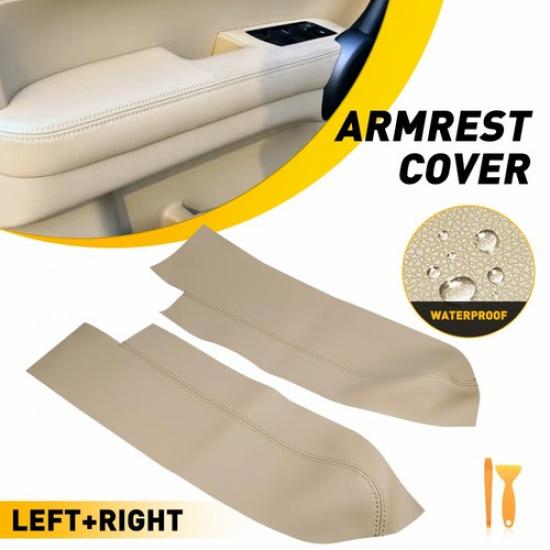 2X Бежевые Коричневые Кожаные Панели Передней Двери Чехлы на Подлокотники Для 07-12 Honda CR-V QLL