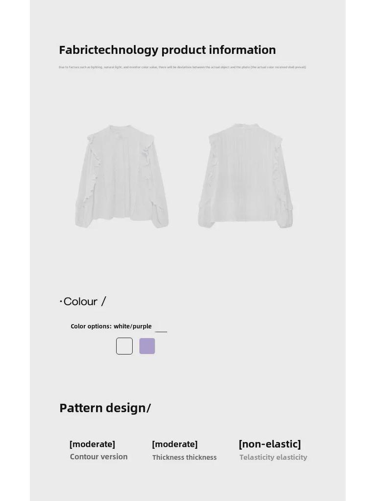 NEWOPEN 2025 Frühes Frühlingshemd im französischen Stil mit Stehkragen und Rüschensaum