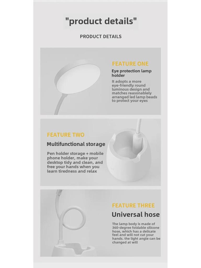 LED Rechargeable Desk Lamp - Eye Protection for Students and Children, Ideal for Bedrooms or Dorms