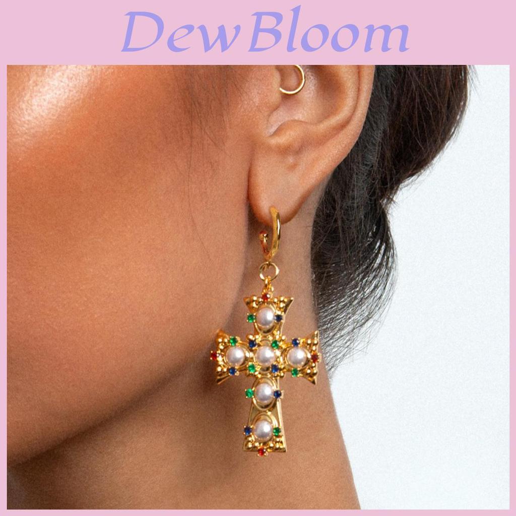Geometric Cross Pattern Alloy Pearl Earrings For Women Summer Jewelry Gift