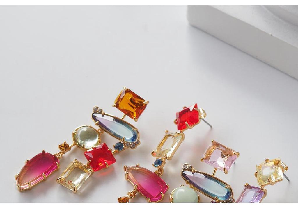 Asymmetrical Rainbow Rhinestone Ear Clips for Women, No Piercing Needed