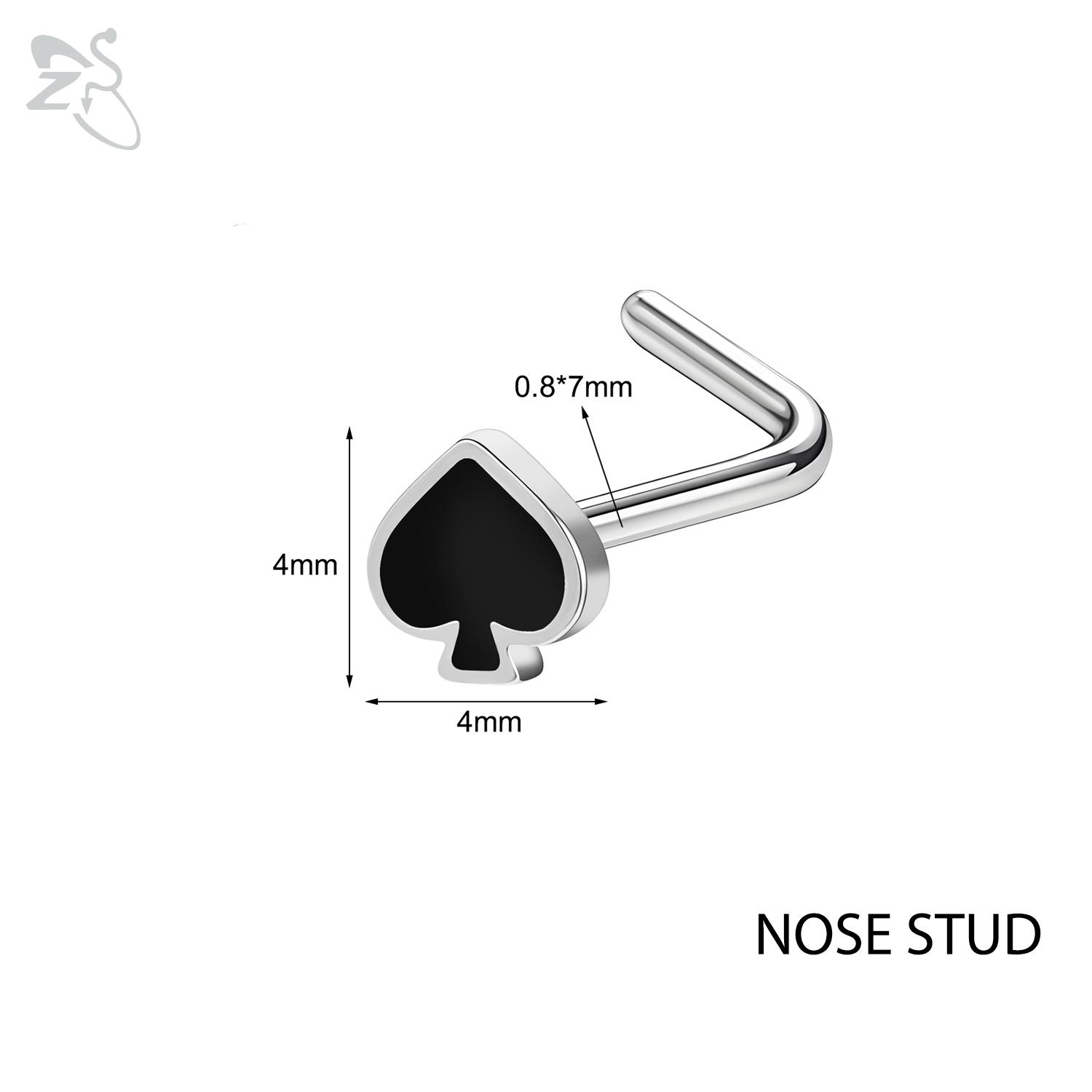 

ZS 1PC Spades Hearts Block Shape Nose Stud Stainless Steel Lip Piercing Silver Plated L Shape Nostril Piercing 16G/20G Earring