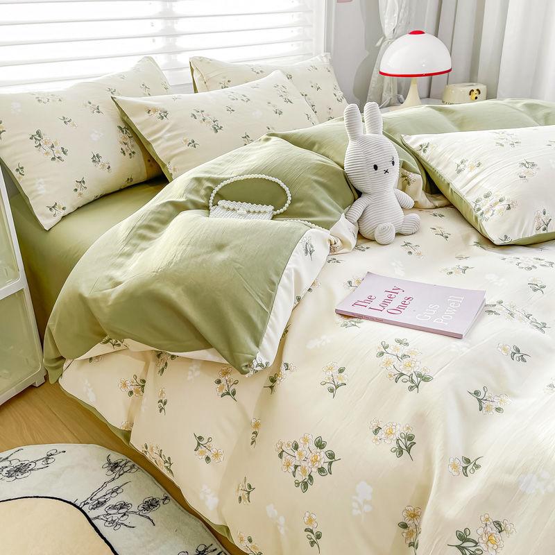 Washed Cotton and Linen Four-piece Set, Double-layer Yarn Quilt Cover, Bed Sheet, Dormitory Three-piece Set, Bedding