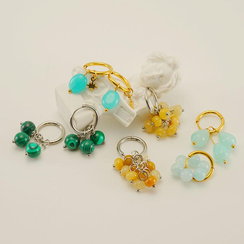 2023 Vintage Malachite & 18k Gold-Plated Stainless Steel Hoop Earrings