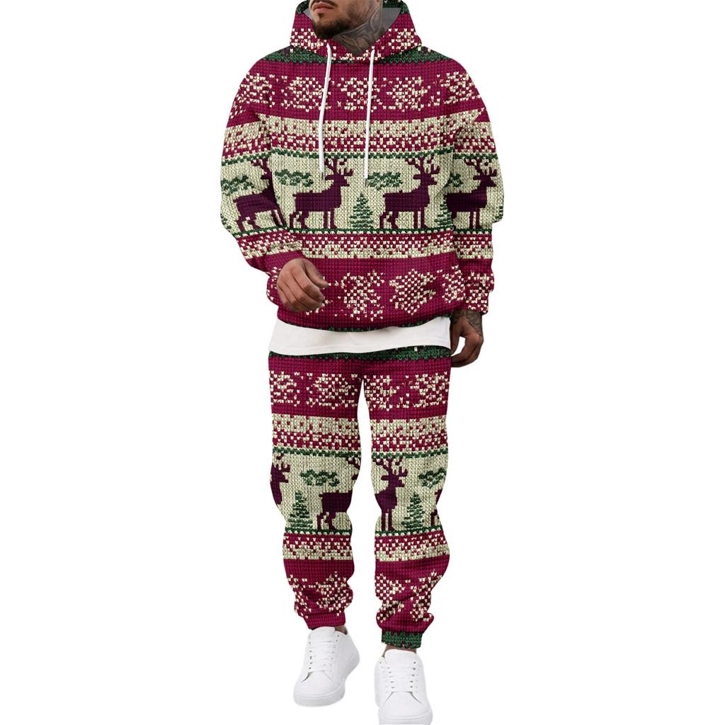 Men's Casual Sweatshirt Set for Fall Winter with Patterned Design, Comfortable Everyday Wear