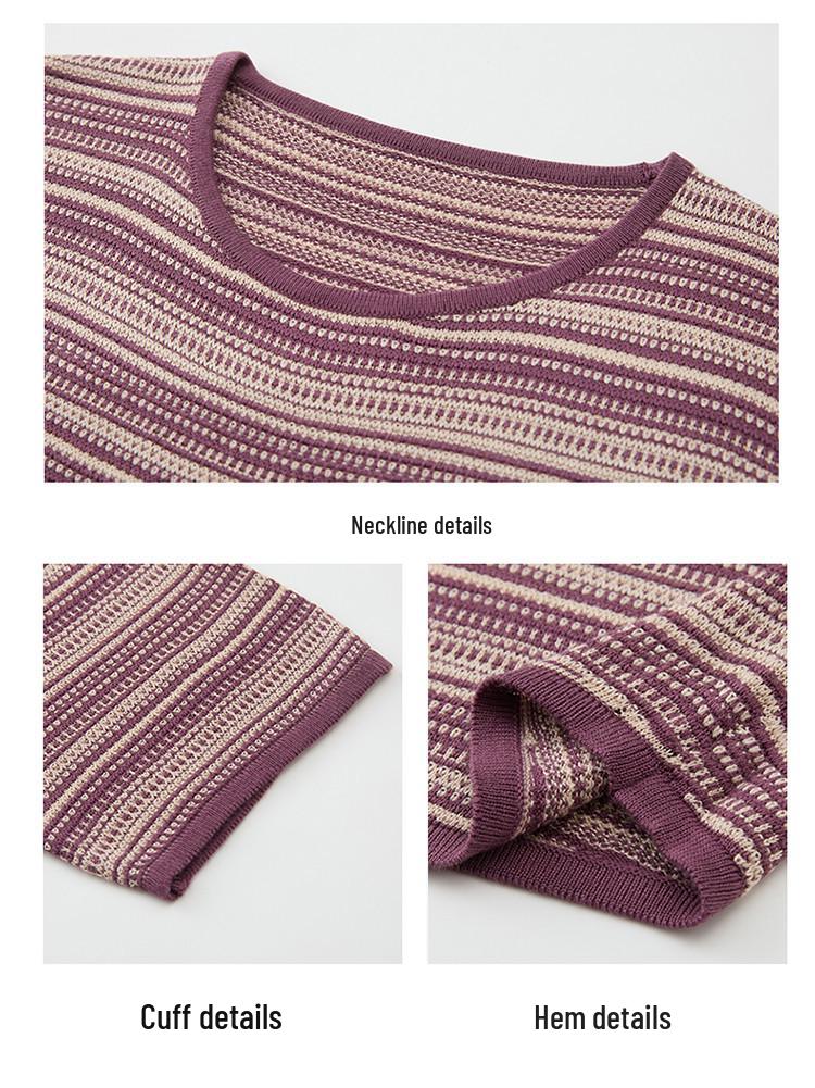 Plus Size Striped Round Neck Maternity T-Shirt for Middle-Aged and Elderly Women - Simple, Comfortable, and Versatile for Commuting.