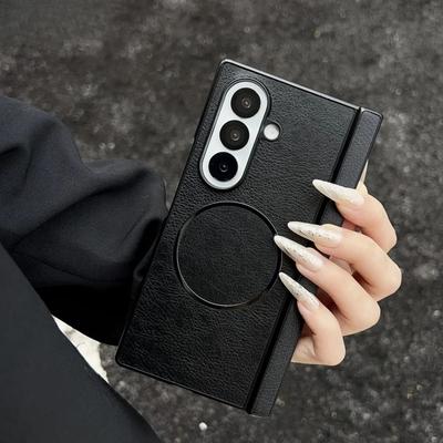 Luxury Busine Sle Leather Hinge Magnetic Phone Case for Original Samsung Galaxy Z Fold 7 6 5 4 3 Magsafe Wireless Charging Cover