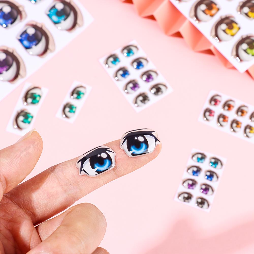 10Pairs Rainbow Cartoon Eyes Stickers For Loli Doll Eyes Accessories Cute Crystal Eyes Sticker Anime Figurine Face Organ Paster