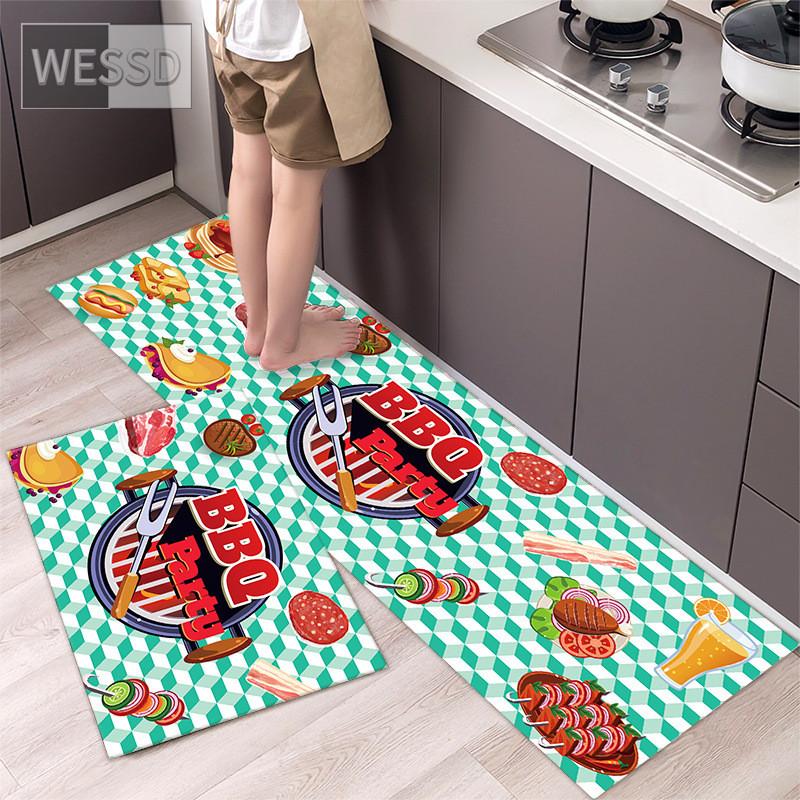 Zestaw dywaników kuchennych z motywem kreskówek z motywem jedzenia Pizza Hamburger Lody Wydrukuj maty podłogowe do domu Wycieraczka antypoślizgowa Zmywalna