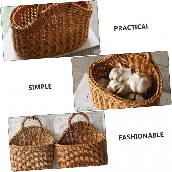1pc Plastic Knitted Wall-mounted Storage Basket for Kitchen Utensils Simple Design Spoon Chopsticks Holder Lightweight Home Storage Countryside Style