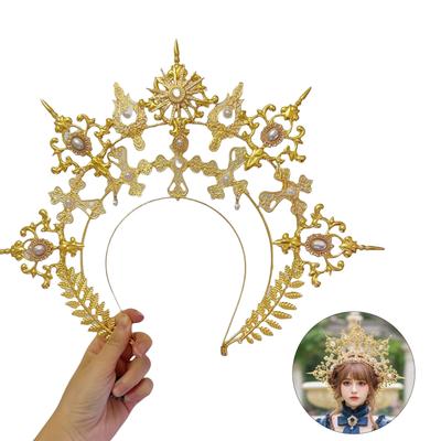 Antique Handmade Crowned Headpiece Metal Gothic Crowned Hair Accessory For Cosplay Stage Performances