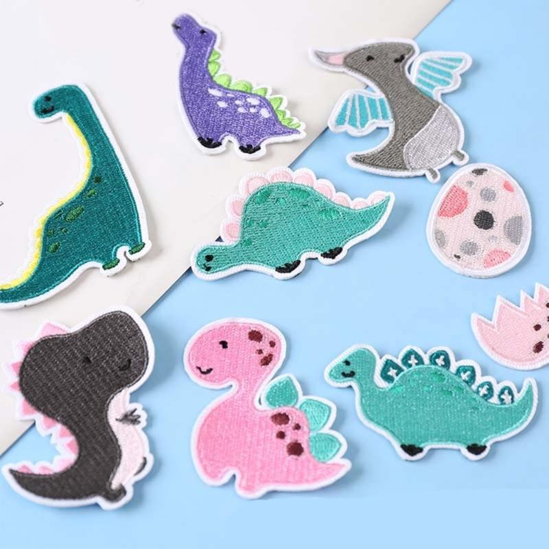 9 Pcs Cartoon Dinosaur Iron On Patches Applique Patches Animal Repair Patches Embroidery Patches for Clothes Decoration