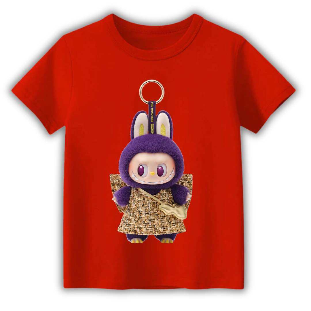 

Новая детская футболка Labubu Мультяшный милый принт LABUBU Круглый вырез Короткий рукав Повседневный Универсальный топ для девочек 100