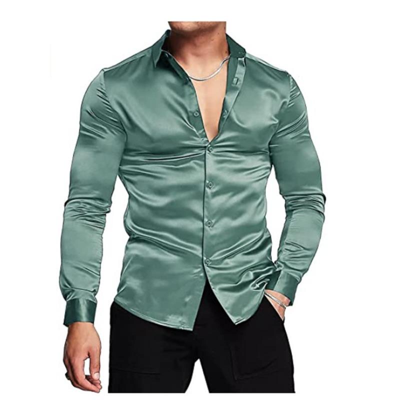 Men's Autumn Fashion Shiny Solid Color Casual Versatile Party Shirt