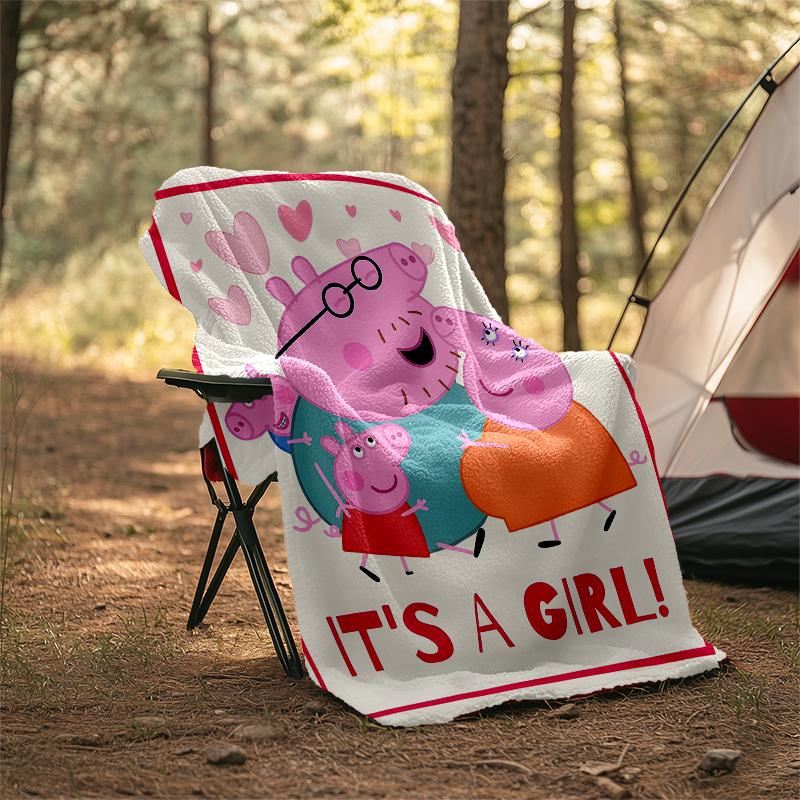1pc Peppa Pig6 Theme Blanket - Digital Print, Polyester, Cozy for All Seasons, Perfect for Outdoor, Camping, and Travel