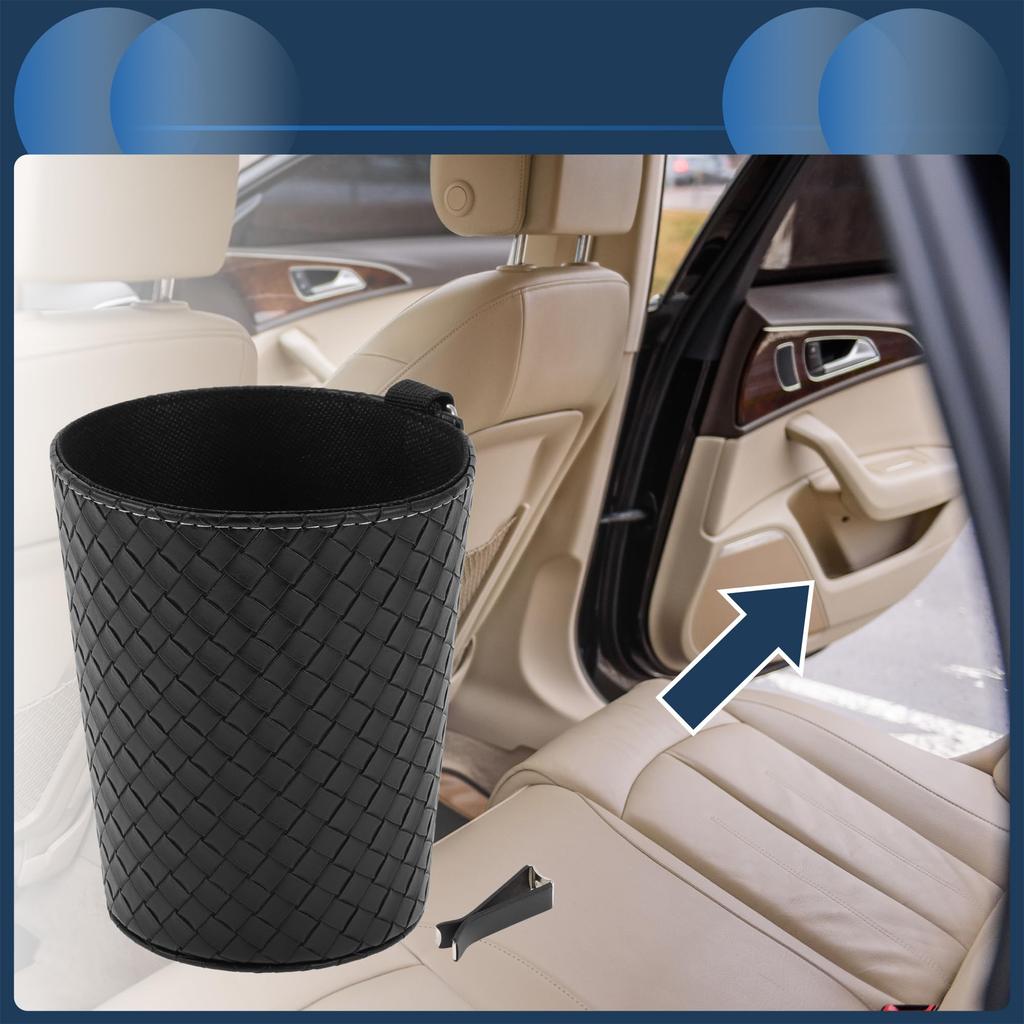 INFINAUTO Car Trash Front Rear Seat 5.1" Wide 5.9" Tall Auto Trash Bin Four Leather Weave Pattern Black Hanging