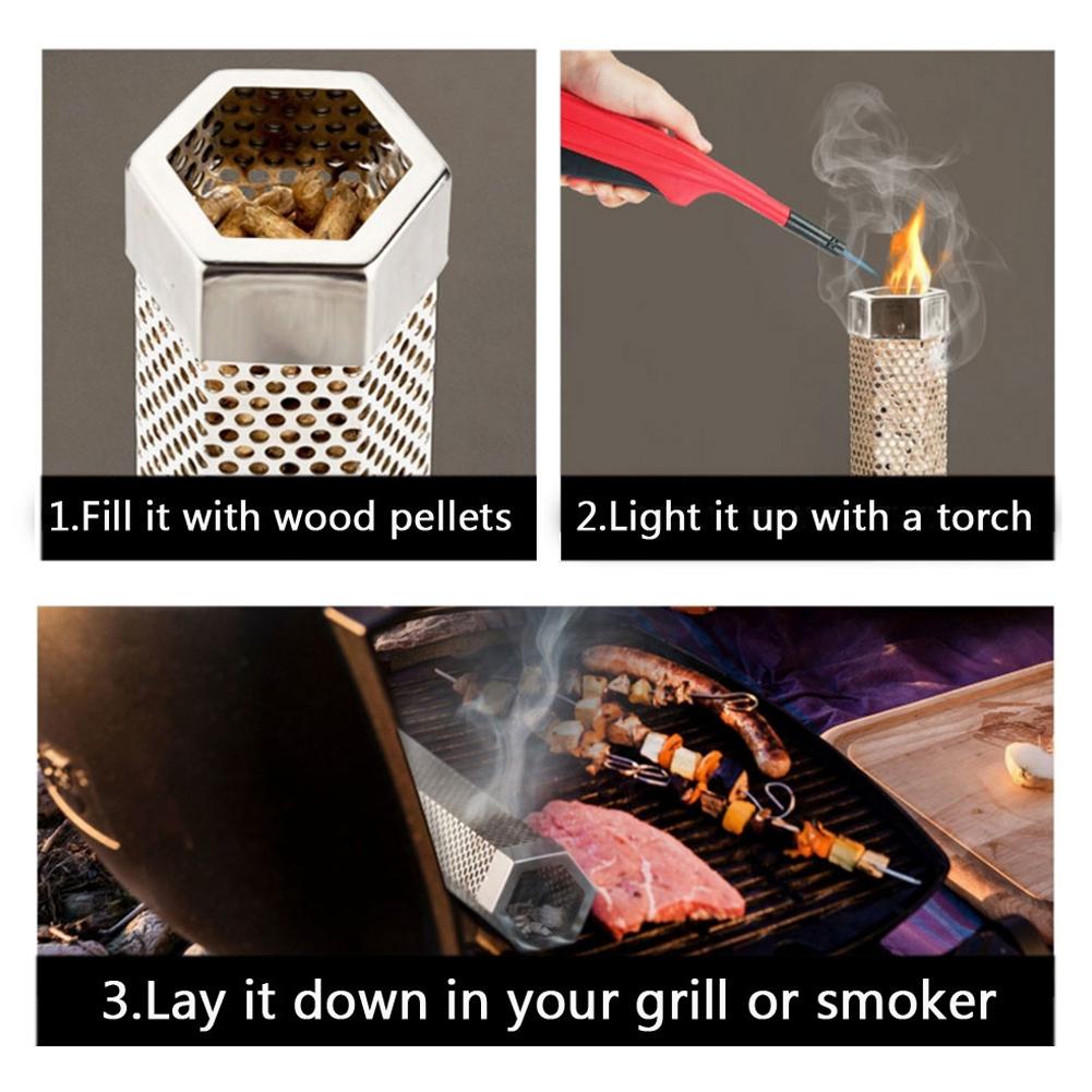 Pelletsrökare Rör Sexkantigt Rostfritt Stål BBQ Rör Utomhus Mesh Grill Rökgenerator