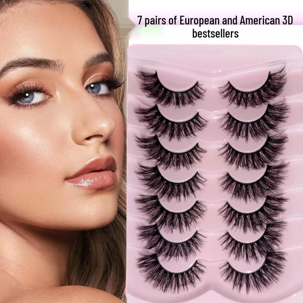 European & American Style 7 Pairs Fluffy High-Imitation Mink Fur False Eyelashes - Natural, Curled, Thick