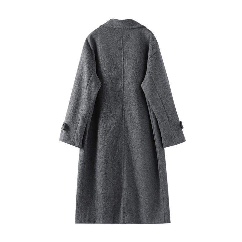 Women Fashion Wool Blend Warm Long Coat Autumn Winter Loose Pocket Double-breasted Jacket Elegant Lapel Overcoat