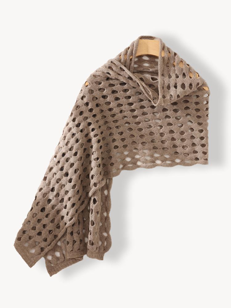 100% Cashmere Openwork Scarf Large Mesh Women Knit Shawl Knotted Wrap Casual Soft Warm Cashmere Hollow Out Cappa Cozy 170x43cm