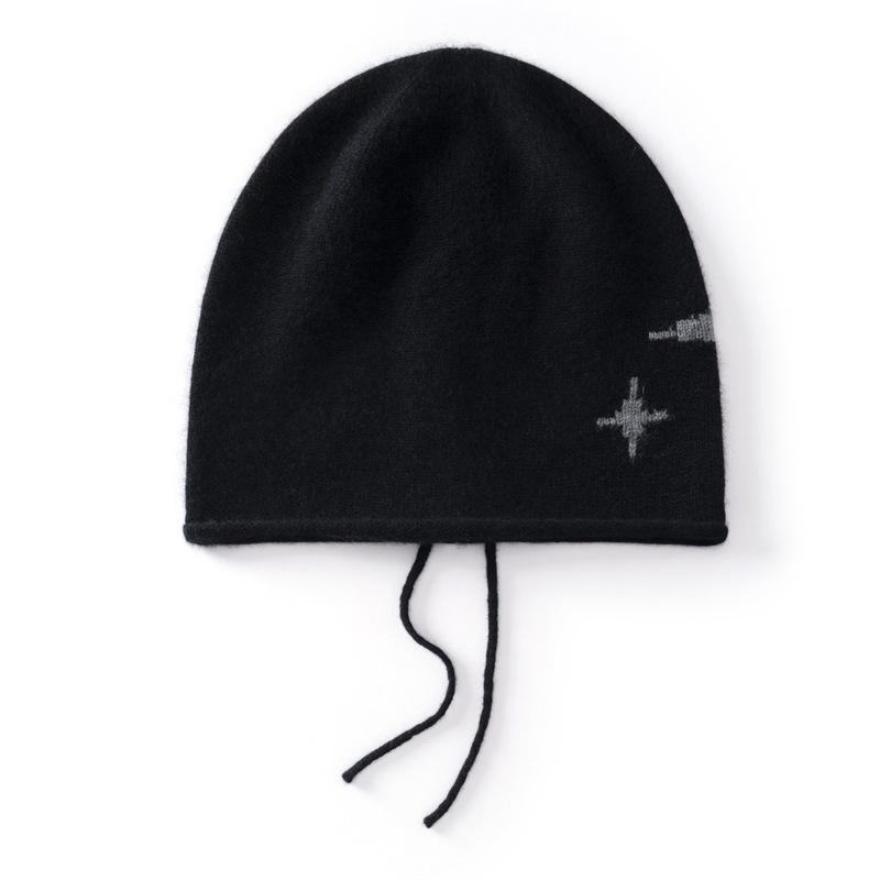 Autumn and winter temperament knitted drawstring stacking hat children crimped ear protection warm knitted hat windproof confinement hat