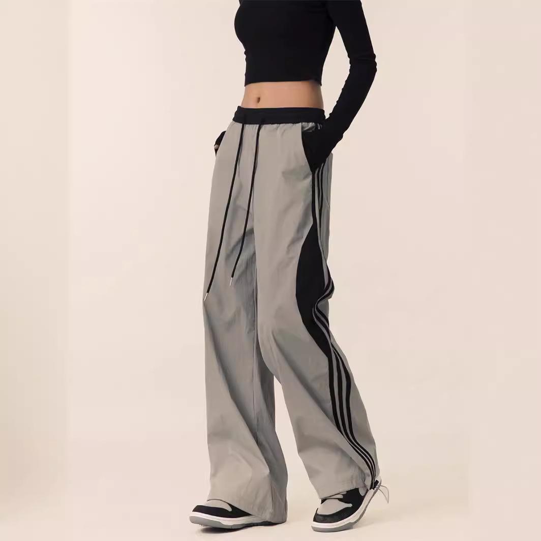 

Unisex Wide Leg Patchwork Stripe Pants - Spring/Autumn Loose Fit M серый