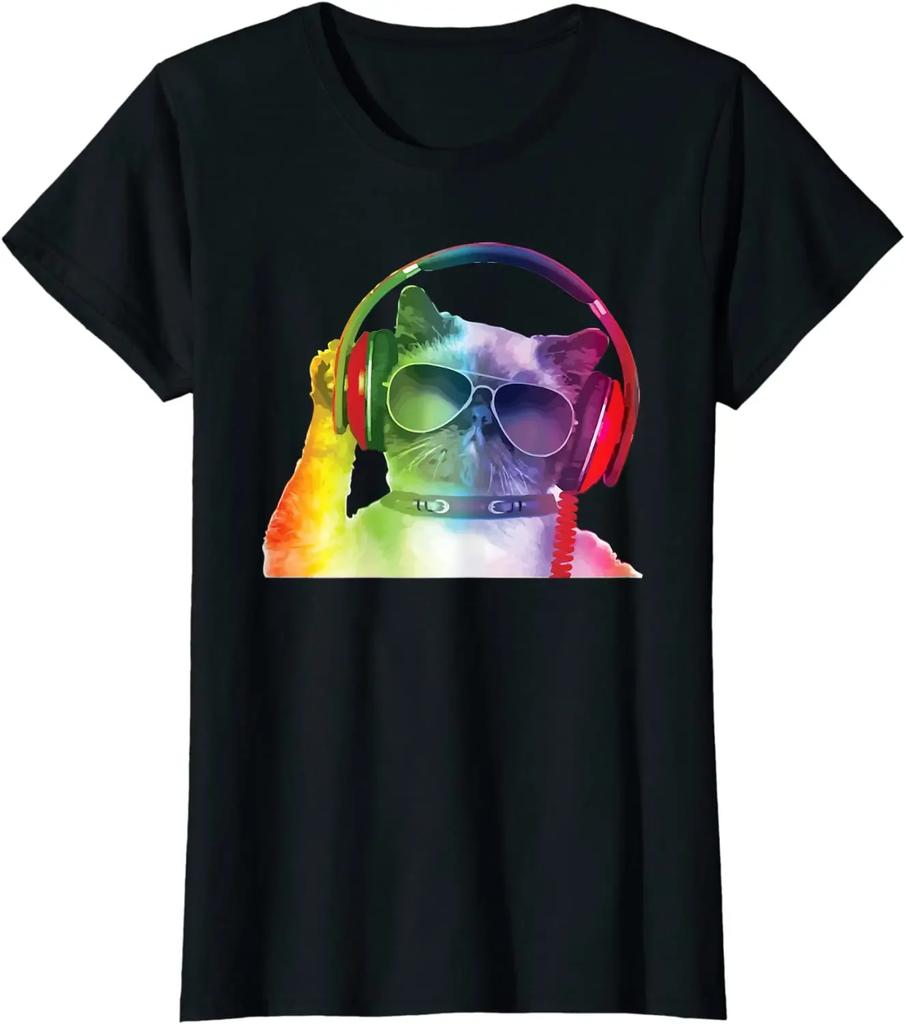 Cool Kitty DJ Music Electro Parties Graphic Men Women TShirt T-Shirt Cotton Men Clothing Daily Four Seasons Shirts for Men Shirt
