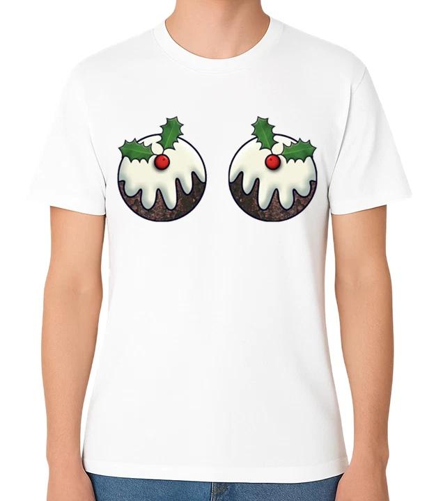 Christmas Pudding Boobs Unisex T-Shirt Merry Xmas Men Ladies Top Breasts Tee XXL