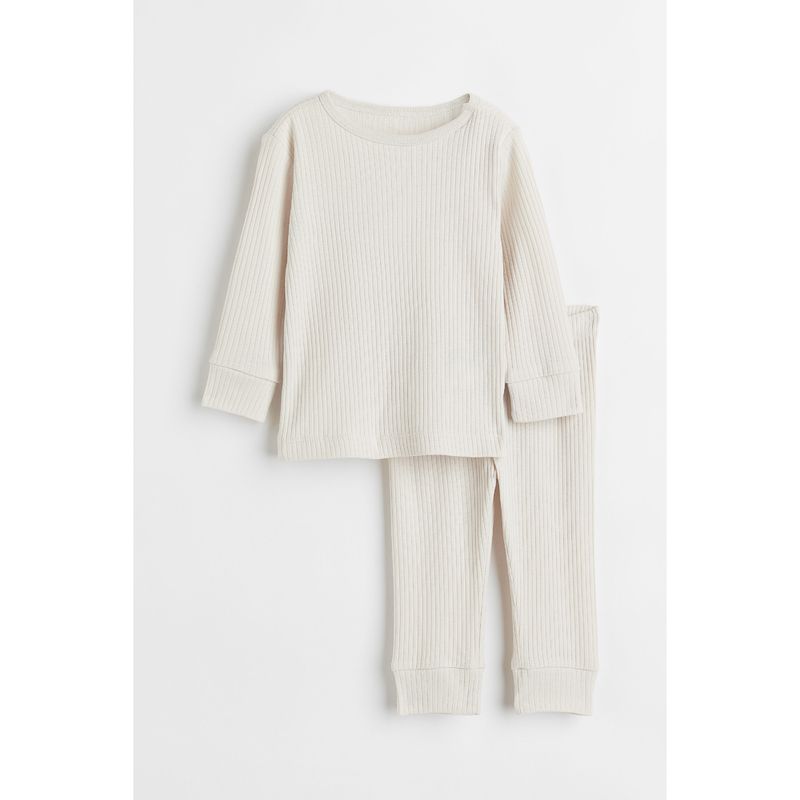 

HM Children s Clothing Infant Suit (Girl) 2-Piece Autumn Rib Comfortable Long Sleeve Top and Trousers 0867135 Light beige 069 90/48