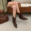 High Version 2025 New Retro Niche Pointed Design Pointed Boots Short Boots Flat Bottom Medium Boots Women