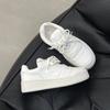 Genuine Leather Thick Sole White Shoes for Women  Autumn  Versatile Round Toe Sponge Cake Sole Lace-up Casual Board Shoes