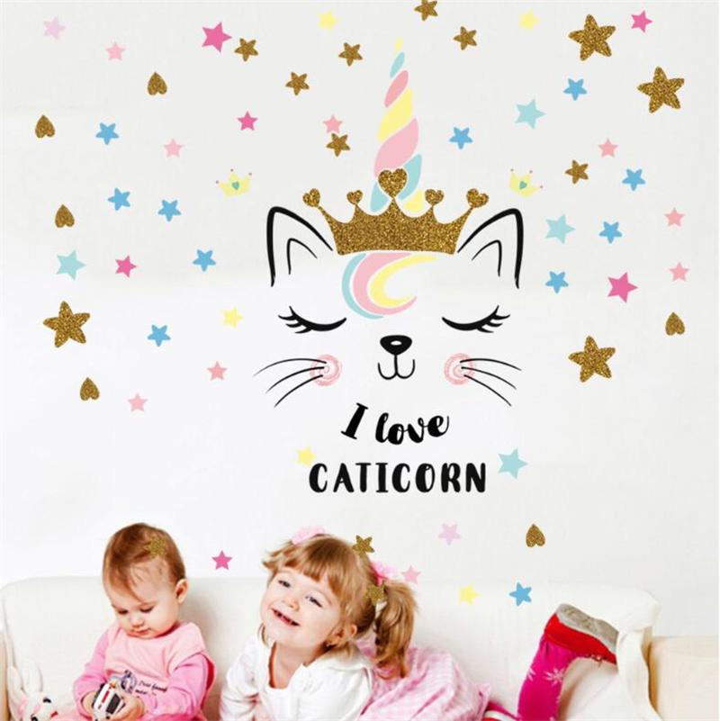 Golden Crown Unicorn Wall Sticker Modern Mural Home Decoration Art Rooms PVC for Kids Pattern Single-piece Package