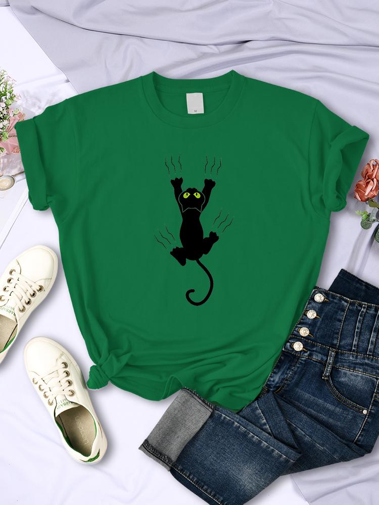Naughty Black Cat Printed Women Tee Clothing Casual Breathable Short Sleeve Vintage Summer O-Neck Tops Fashion Womans T-Shirts