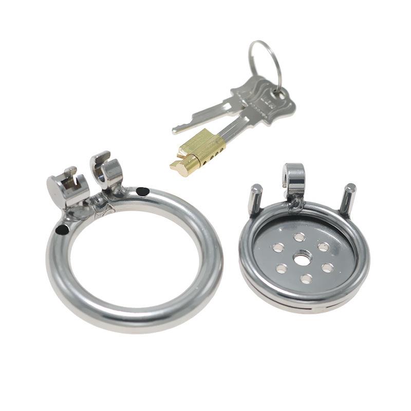 Stainless Steel Flat Chastity Lock Penis Lock Cage CB Chastity Device Bird Cage Men's Sexy Toys with Ring Version
