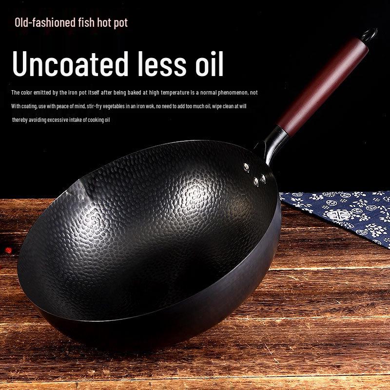 Shandong Handgehämmerter Eisen Wok, Antihaftbeschichtet, Flachboden Wokpfanne für Induktionsherde