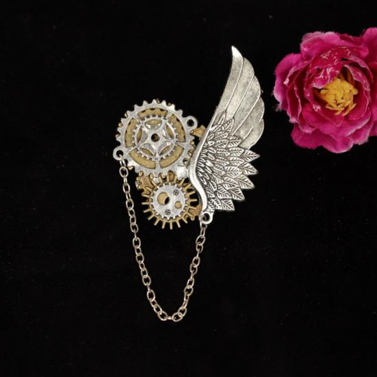 Yousheng Vintage Steampunk Brooch Retro Punk Gears And Wing Brooch Pin Lapel Pin Dress Shirt Corsage for Women Men Outfit Accessory
