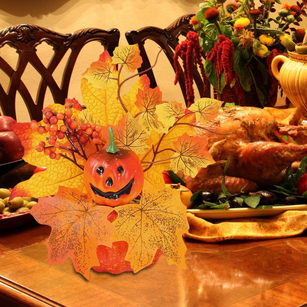 Halloween Artificial Pumpkin Maple Leaves Ornaments Autumn Harvest Decoration Thanksgiving Autumn Pumpkin Home Party Ornaments