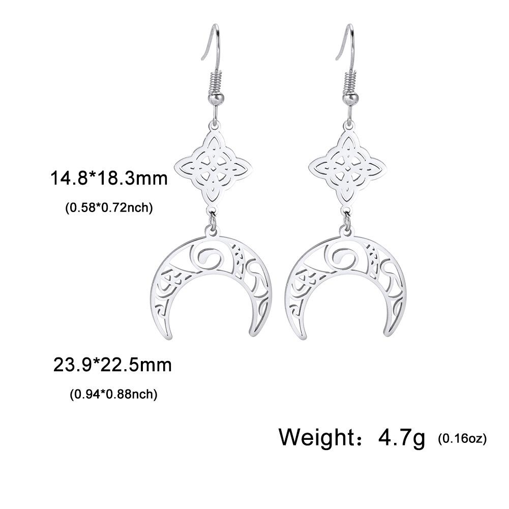 Fashion Long Hollow Moon Double Hole Tassel Earrings Simple Versatile Slimming Earrings