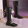 Fashion Autumn Winter Black Knee High Boots Women 2025 Back Zipper Low Heel Pu Leather Boots Woman Plus Size 35-43 Punk Long Botas Mujer