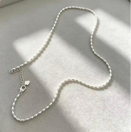 Olive Bead & Rice Grain Layered Necklace - Women's Fashionable Versatile Clavicle Chain
