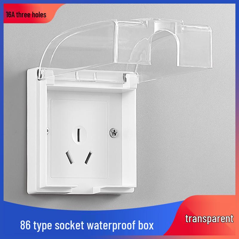 Type 86 Waterproof Outdoor Recessed Socket with Protective Cover, Surface-Mounted, Single Gang, 16A, 5-Hole Switch Panel
