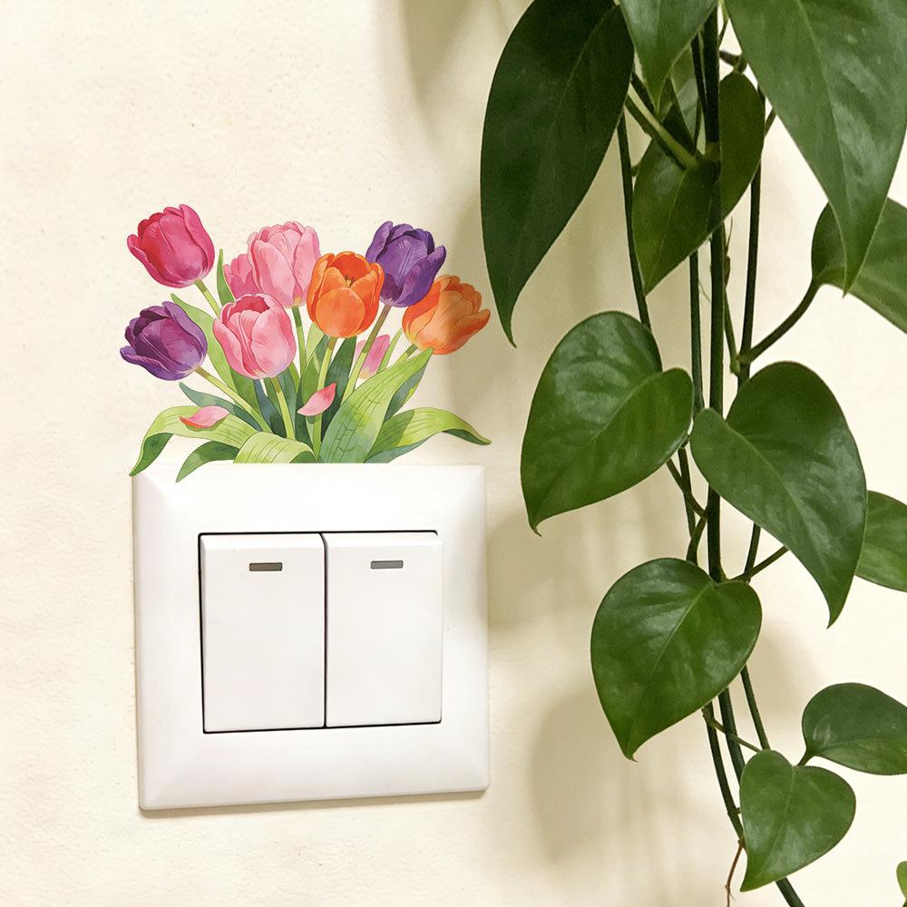 Vibrant Watercolor Tulips Switch Sticker Self-Adhesive Removable for Bedroom Living Room Hallway Home Decor Art