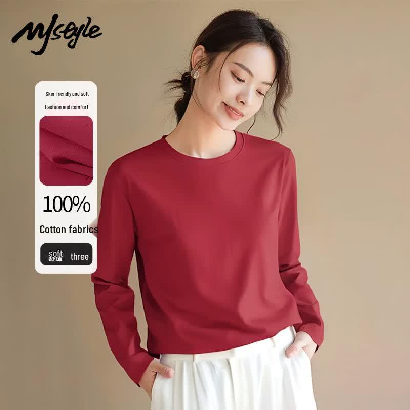 MJ STYLE Pure Cotton Long Sleeve T-Shirt for Women
