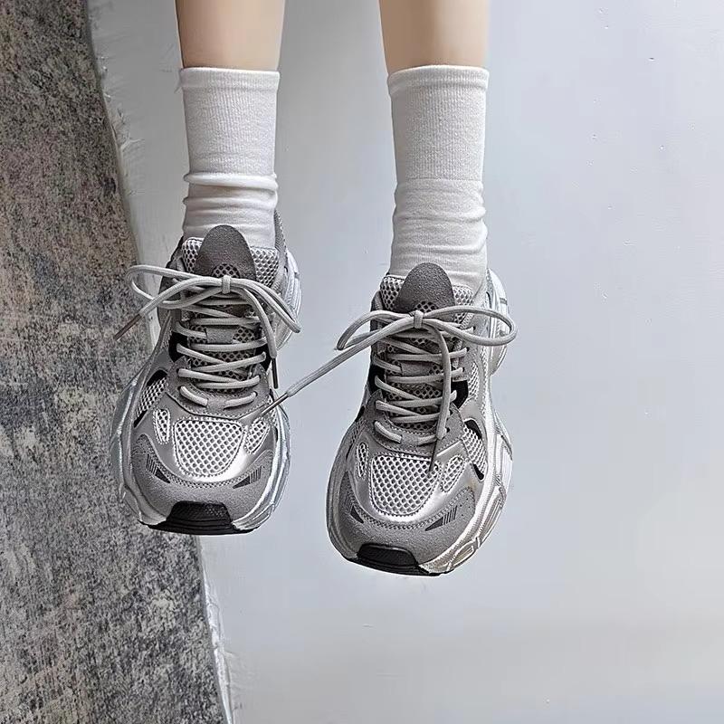 2025 New Fashion Casual Sports Women's Shoes Mesh Surface Breathable Retro Do Old Dirty Shoes Thick  Increase Daddy Shoes
