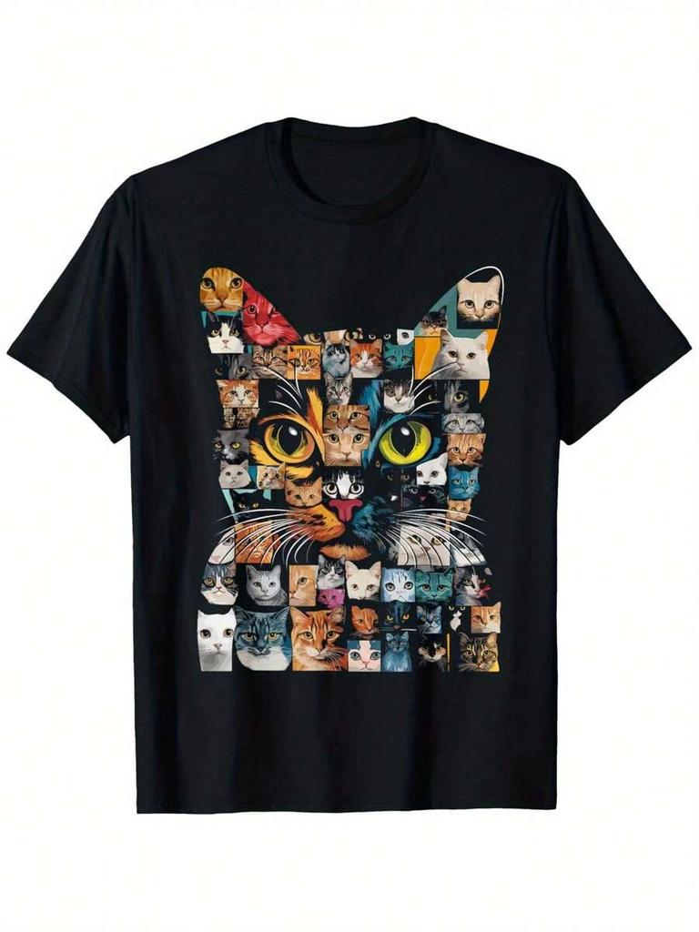 Kattälskare Kattansikte Tryckt T-shirt, Unisex Tryckt T-shirt