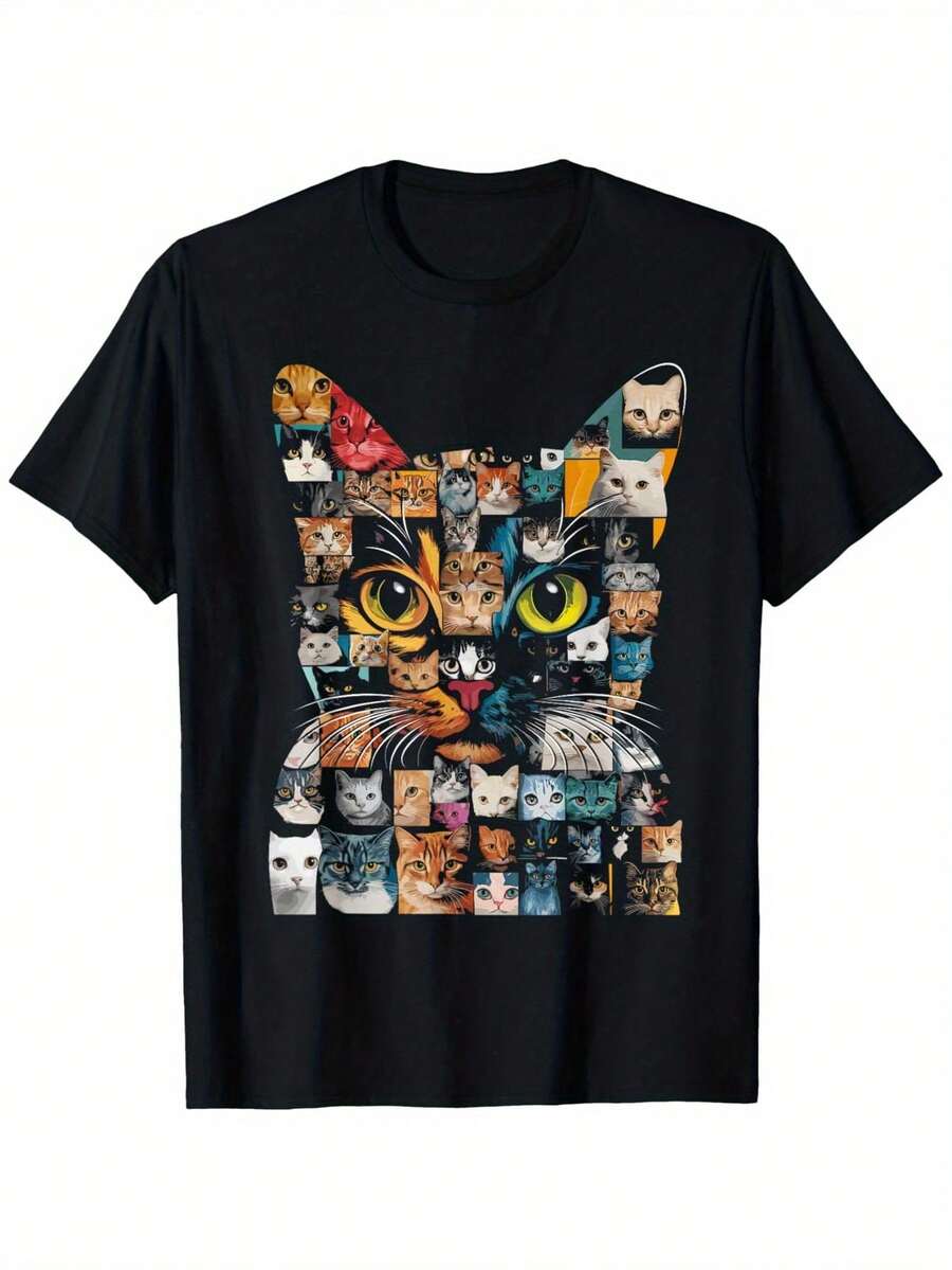 Cat Lover Cat Face Printed T-Shirt,Unisex s Printed T-Shirt S